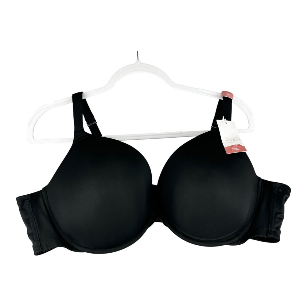 Cacique Modern Boost Plunge Bra Black Full Coverage Underwire Womens Size 50C‎